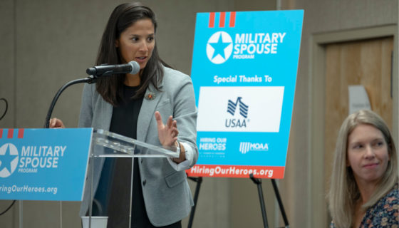 Woman speaks at Hiring Our Heroes AMPLIFY event for military spouses