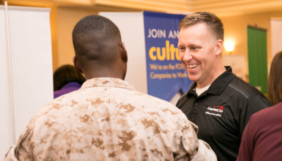 Transitioning service member speaks with a potential employer