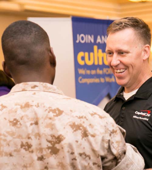 Transitioning service member speaks with a potential employer