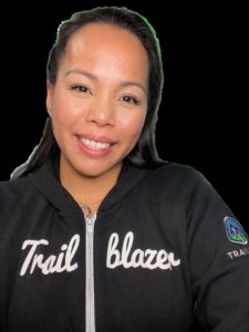 Female Air Force veteran wearing a Salesforce Trailblazer hoodie