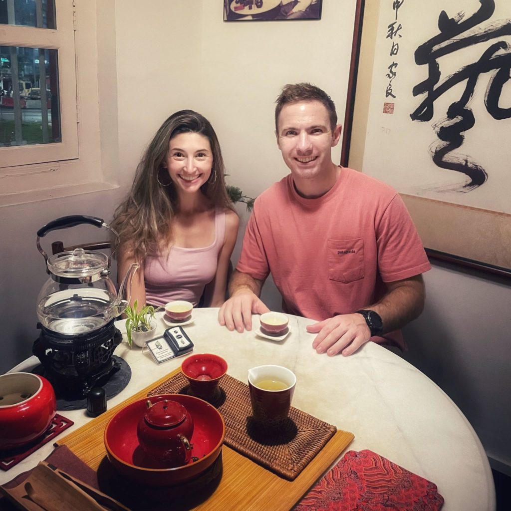 an American couple at traditional Chinese tea house