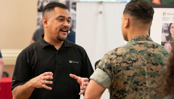 Microsoft rep talks with Marine