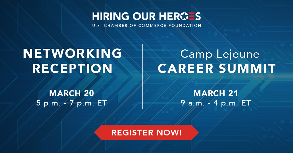 Networking Reception March 20, Camp Lejeune Career Summit March 21, social media graphic