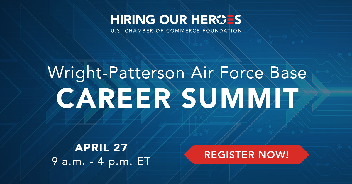 Wright-Patterson Air Force Base Career Summit social media graphic for April 27, 2023, 9am - 4pm ET.