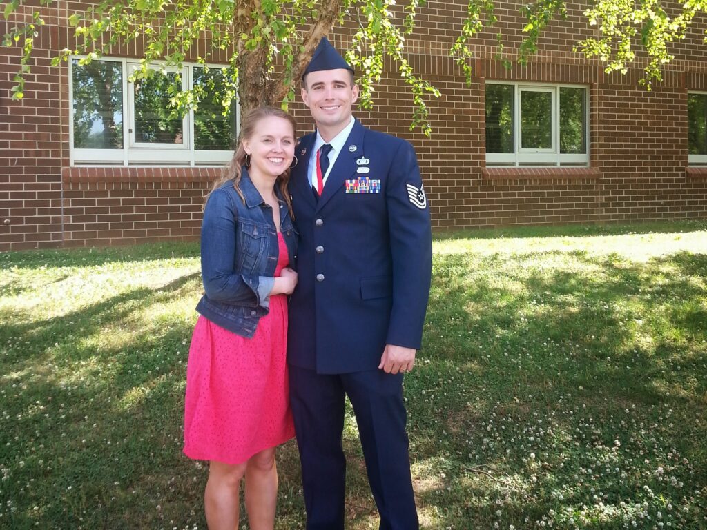 military couple after intel school graduation
