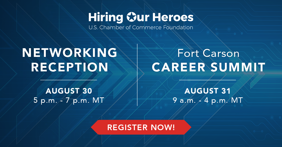 Fort Carson Networking Reception August 30, 2023, Career Summit August 31, 2023 social media graphic