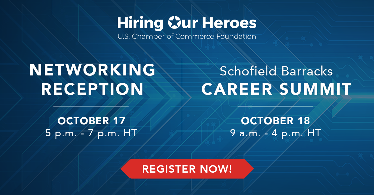 Networking Reception October 17, 2023, Schofield Barracks Career Summit October 18, 2023 social media graphic