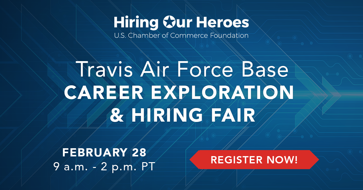 Travis Air Force Base Career Exploration & Hiring Fair February 28, 2024 social media graphic
