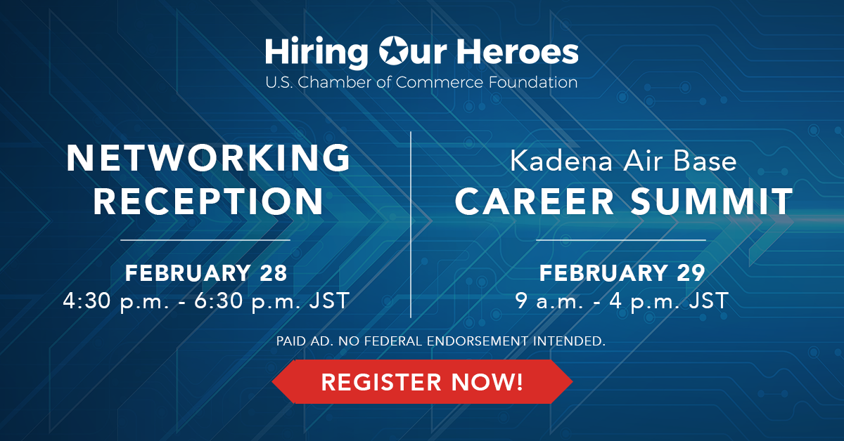 Networking Reception February 28, 2024, Kadena Air Base Career Summit February 29, 2024 social media graphic