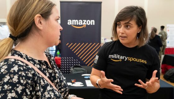 Amazon rep talking with job seeker