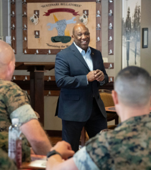 SgtMajMC Ron Green (Ret.) shared his military transition tips with Marines at the Camp Lejeune Career Summit
