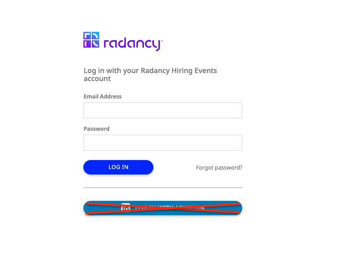 Radancy login window screenshot
