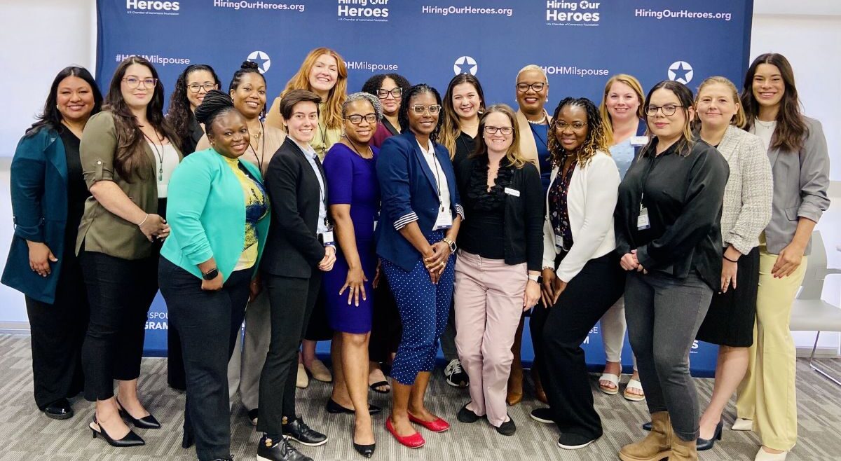 Photo of a large group of military spouses at a Hiring Our Heroes event