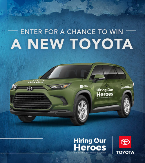 Enter for a chance to win a new Toyota - Hiring Our Heroes - popup graphic