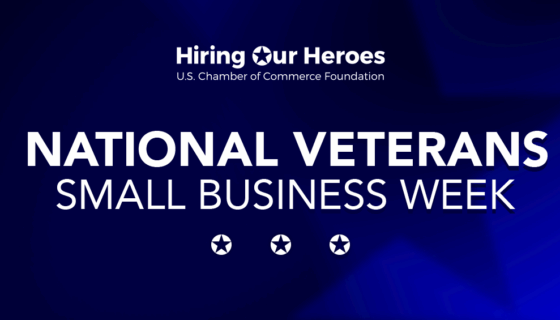 National Veterans Small Business Week on blue background