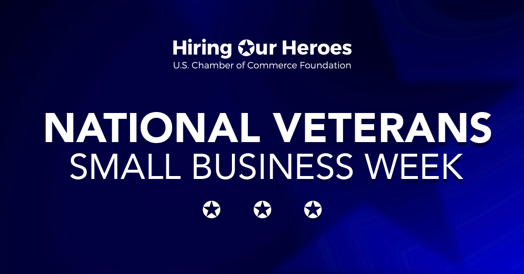 National Veterans Small Business Week on blue background
