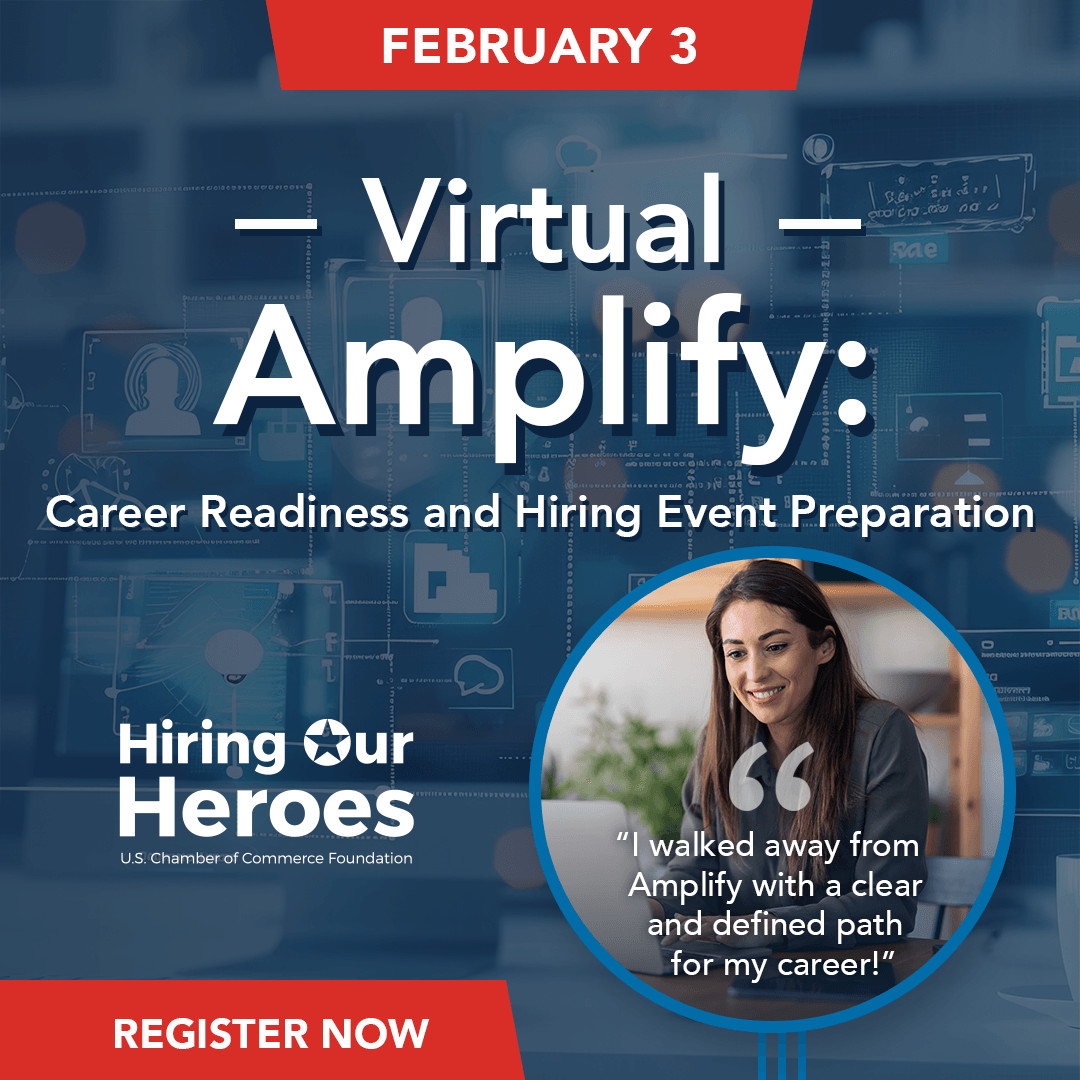 Hiring Our Heroes Virtual Amplify: Career Readiness and HIring Event Preparation February 3, 2026 - social media graphic