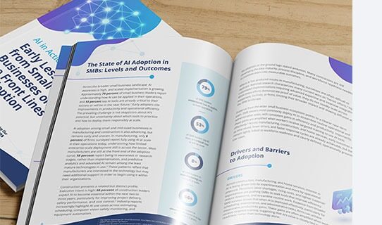 Hiring Our Heroes - AI in Action: Early Lessons from Small Businesses on the Front Lines of Adoption Whitepaper - image of research in book form on a desktop