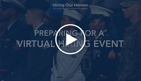 Preparing for a Virtual Hiring Event webinar video thumbnail image - with service members in uniform