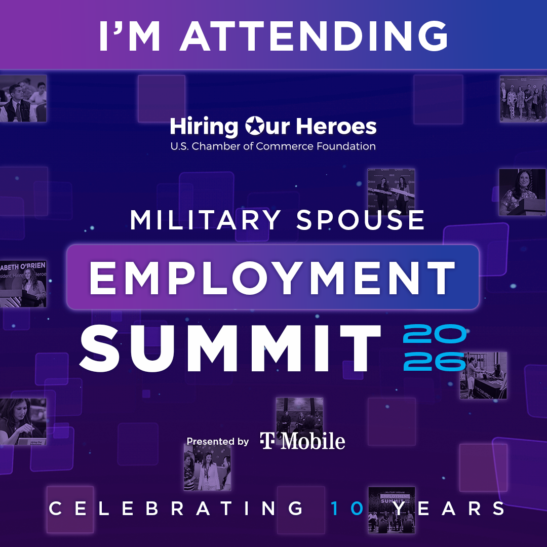 I'M ATTENDING Hiring Our Heroes Military Spouse Employment Summit 2026 Presented by T-Mobile - Celebrating 10 Years - Social media graphic