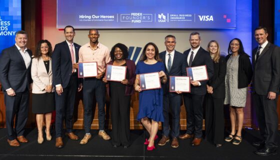 2026 Small Business Award recipients pose with sponsors. From left to right: The Honorable Patrick Murphy, Elizabeth O'Brien, Nate Summers, Donny Legans, Hyacinth Tucker, Gabi Bell, Savier Roman, Elijah Langhorne, Samantha Smith Atkinson, Gen Harrison-Doss, and Eric Eversole