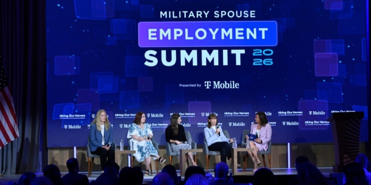 Military Spouse Employment Summit panel in front of screen with the 2026 MSES branding and sponsors.