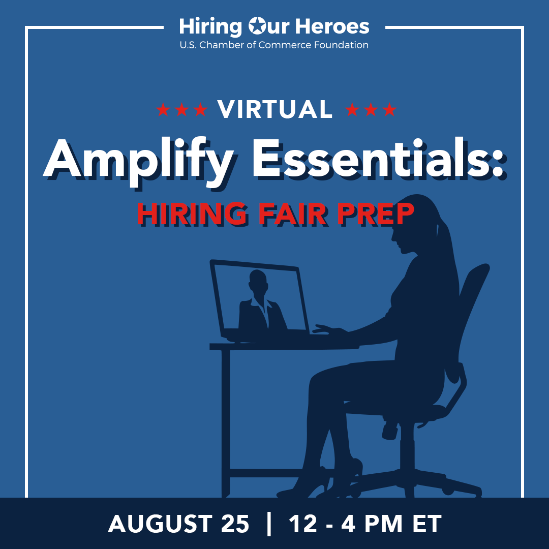 Hiring Our Heroes Virtual Amplify Essentials Hiring Fair Prep August 25, 2026 - social media graphic