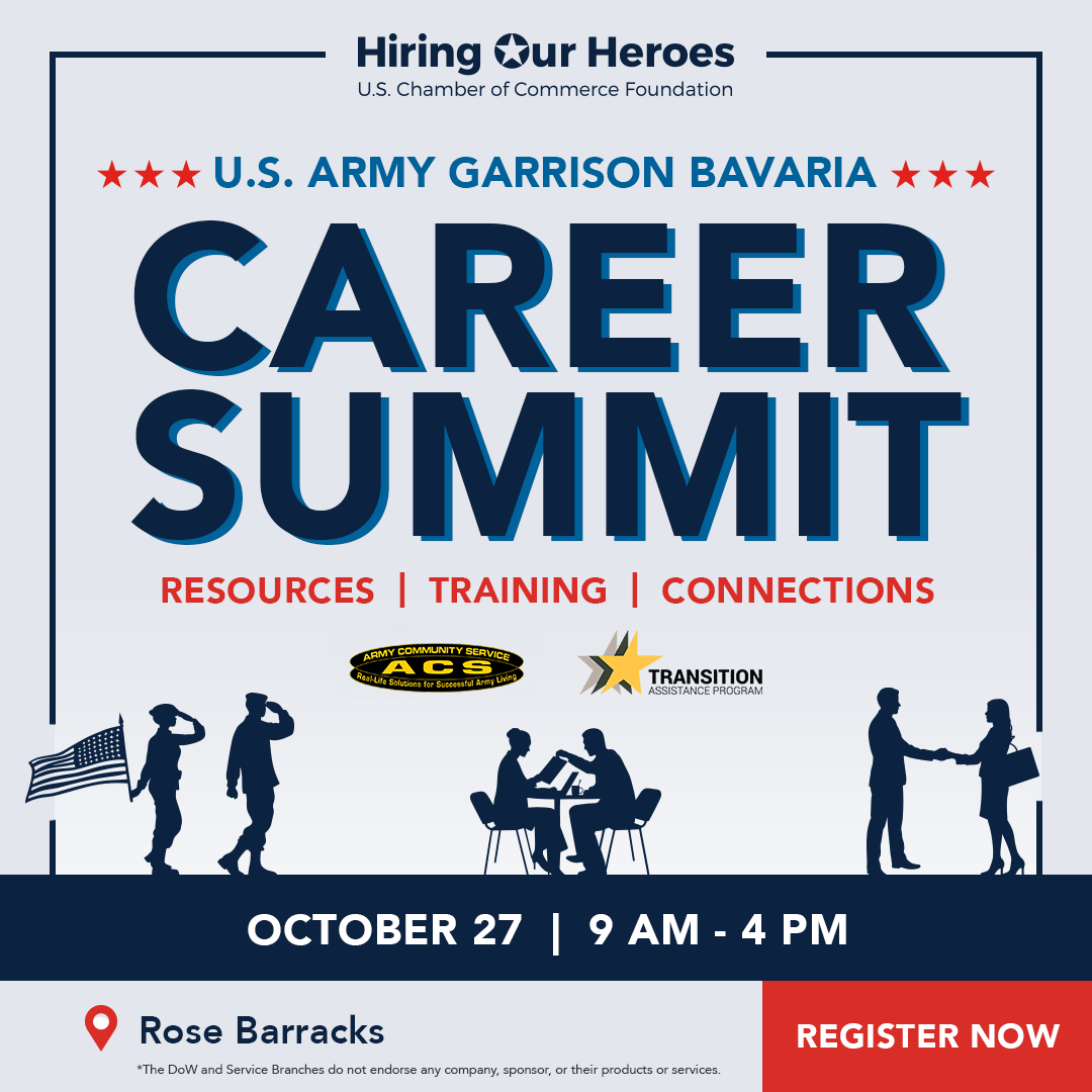 Hiring Our Heroes U.S. Army Garrison Bavaria Career Summit Resources, Training, Connections October 27, 2026 - social media graphic