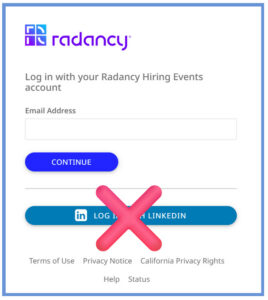 Radancy login window screenshot