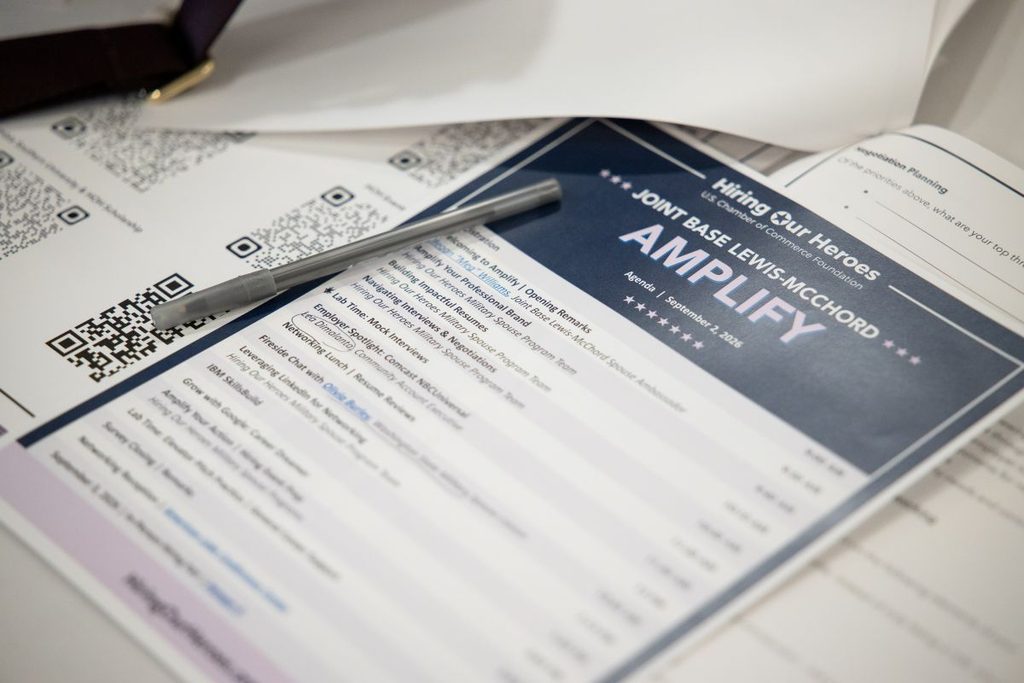 Amplify paperwork with a pen sitting on top and qr codes below.